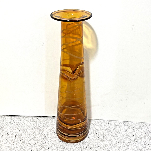 Spun Art Glass Vase Caramel Brown Swirl Modern Mod Mid Century Look Shapely Chic - Picture 2 of 8